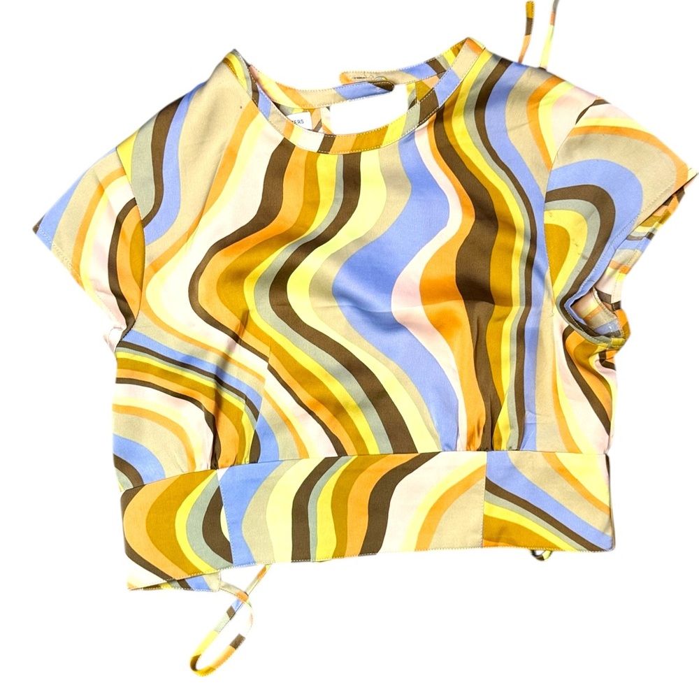 Urban Outfitters Yellow and Blue Graphic Crop Blouse